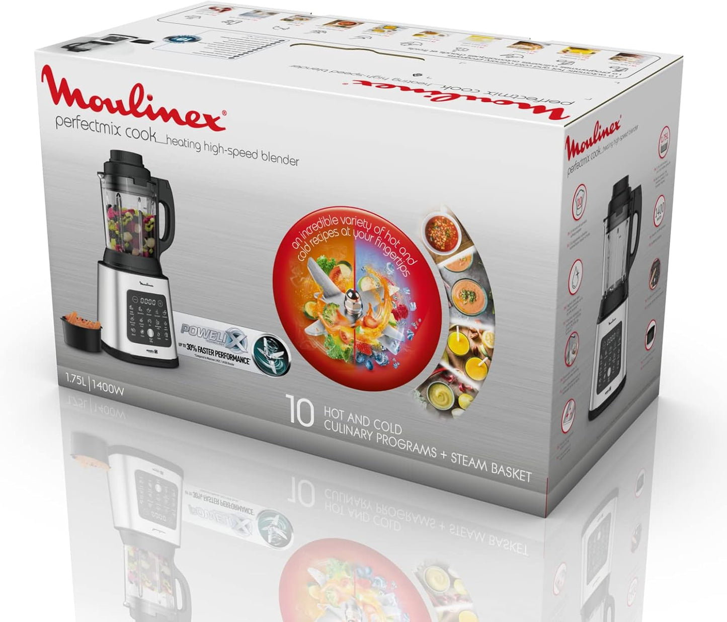 Moulinex PerfectMix Cook LM83SD – 1400 W Standmixer mit 10 Programmen, 2 L Glasbehälter, für heiße & kalte Rezepte, Touchscreen, leicht zu reinigen.