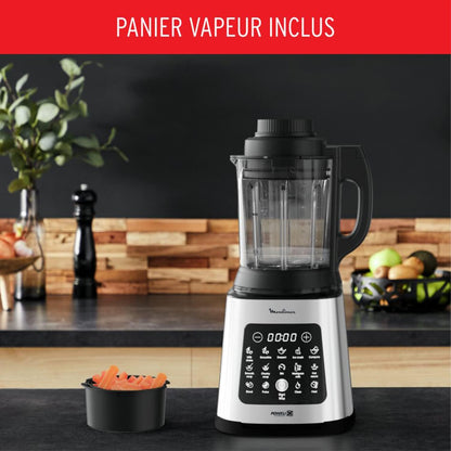 Moulinex PerfectMix Cook LM83SD – 1400 W Standmixer mit 10 Programmen, 2 L Glasbehälter, für heiße & kalte Rezepte, Touchscreen, leicht zu reinigen.