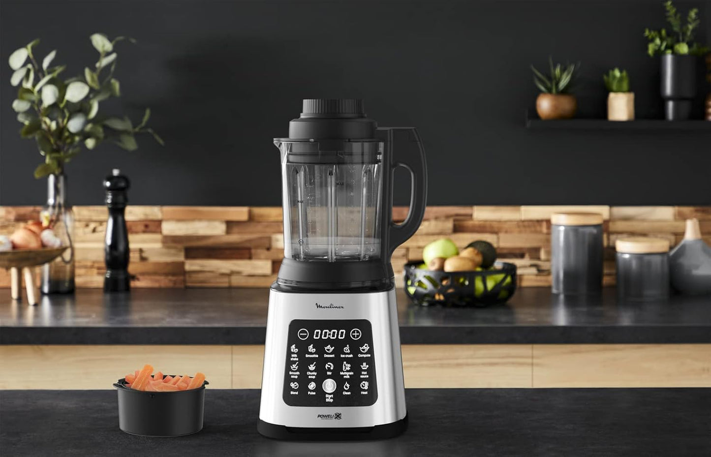 Moulinex PerfectMix Cook LM83SD – 1400 W Standmixer mit 10 Programmen, 2 L Glasbehälter, für heiße & kalte Rezepte, Touchscreen, leicht zu reinigen.