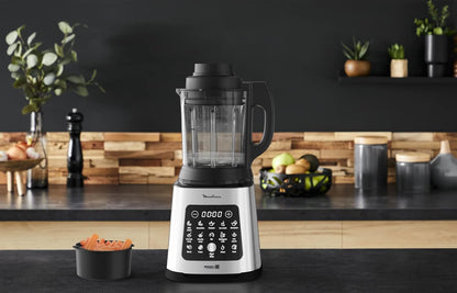 Moulinex PerfectMix Cook LM83SD – 1400 W Standmixer mit 10 Programmen, 2 L Glasbehälter, für heiße & kalte Rezepte, Touchscreen, leicht zu reinigen.