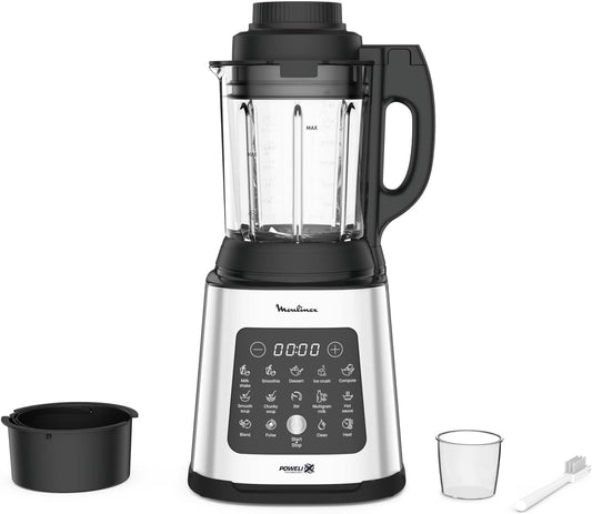 Moulinex PerfectMix Cook LM83SD – 1400 W Standmixer mit 10 Programmen, 2 L Glasbehälter, für heiße & kalte Rezepte, Touchscreen, leicht zu reinigen.